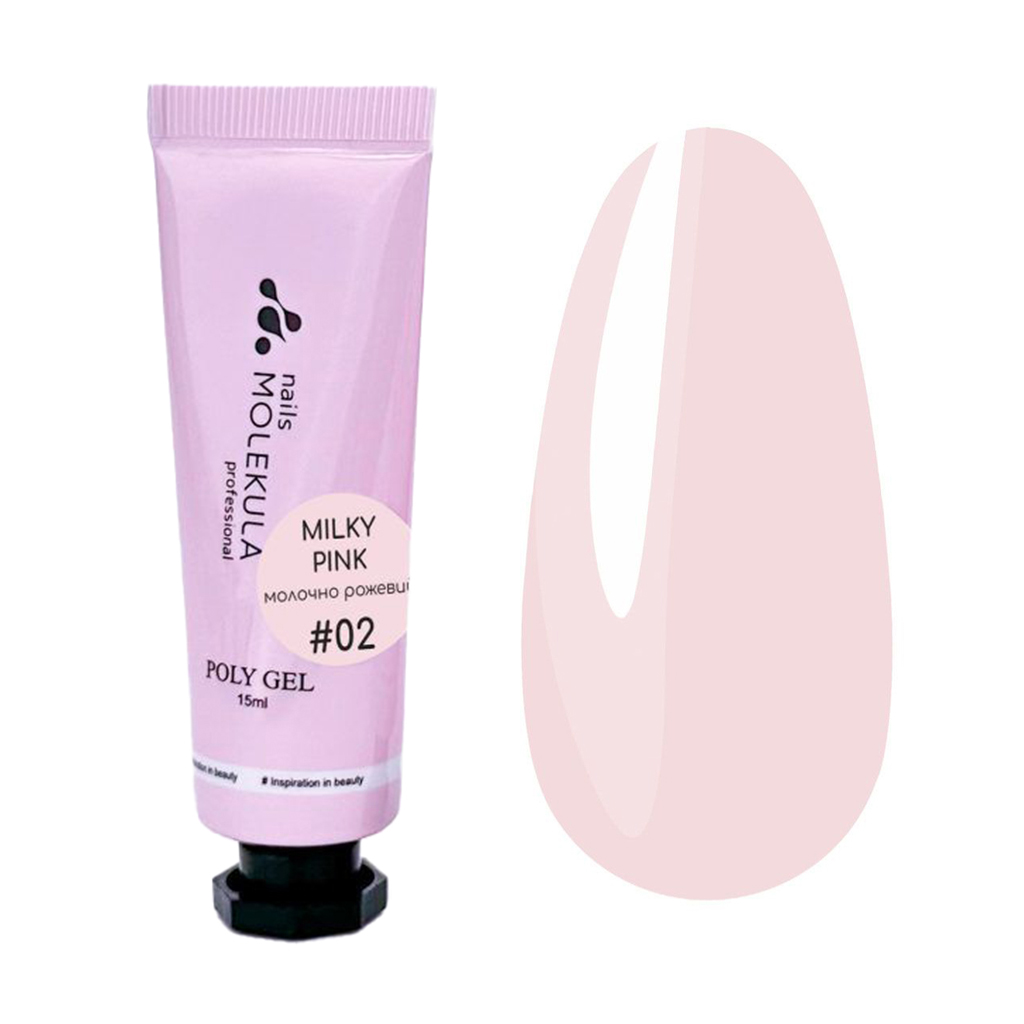 Полігель для нігтів Nails Molekula Professional Poly Gel 02 Milky Pink, 15 мл